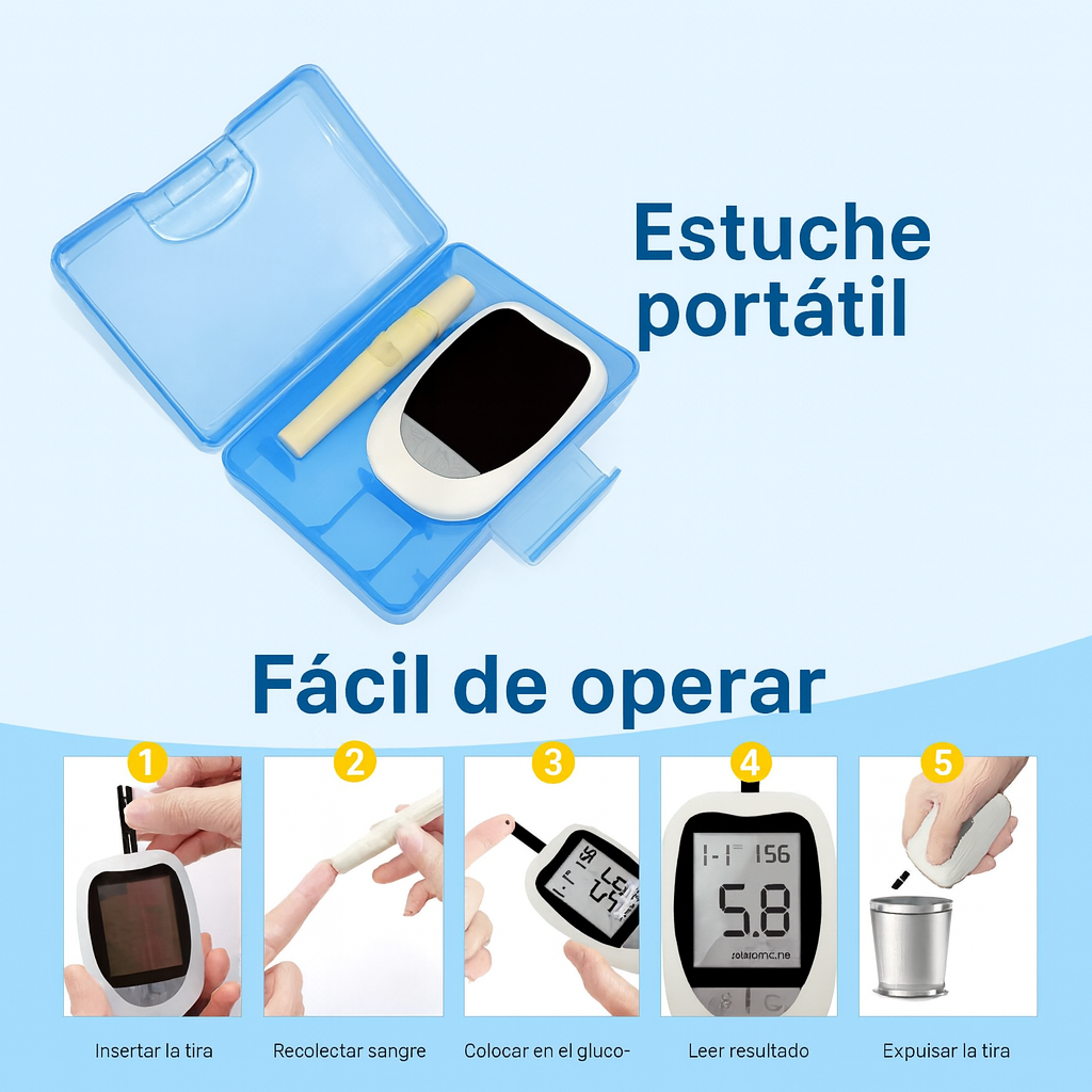 GlucoKit™ – Glucómetro digital + Lancetas + 50 Tiras GRATIS