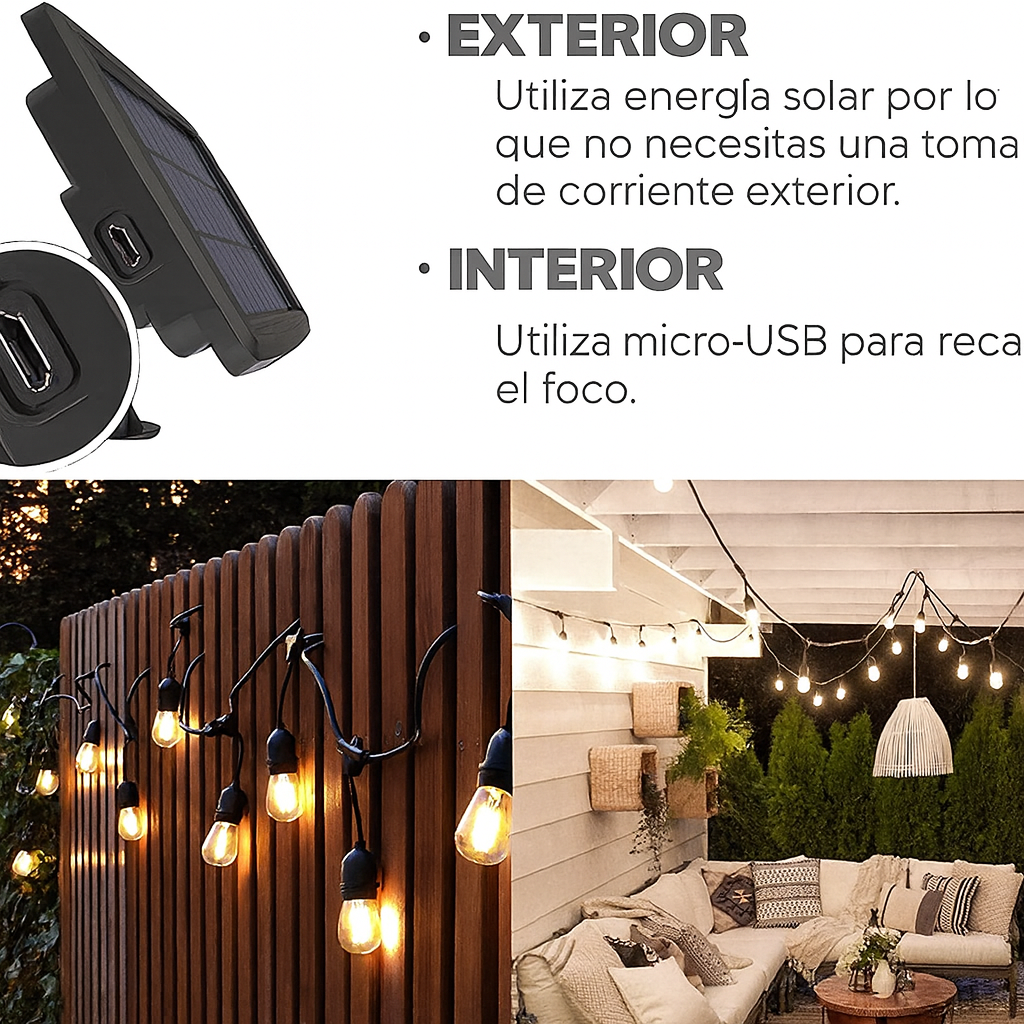 Decorá tu jardín sin gastar luz – Guirnalda Solar Vintage 10M