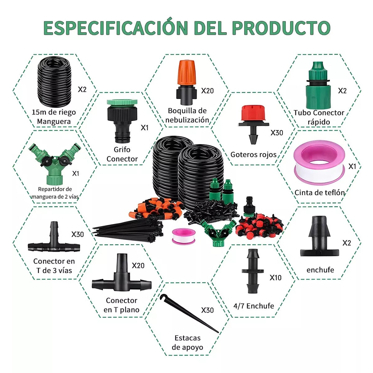 Kit de Riego Automático 10M + Accesorios ¡Con Boquillas GRATIS!
