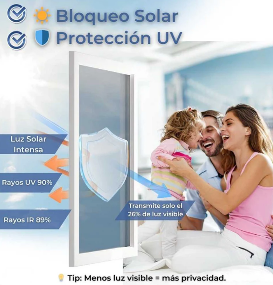 1 Rollo Vinil Adhesivo Anti-UV 60cm x 5m – Reduce el calor y ganá privacidad en minutos