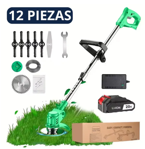 Cortadora de césped inalámbrica 3 en 1 + 11 piezas + 1 batería extra GRATIS