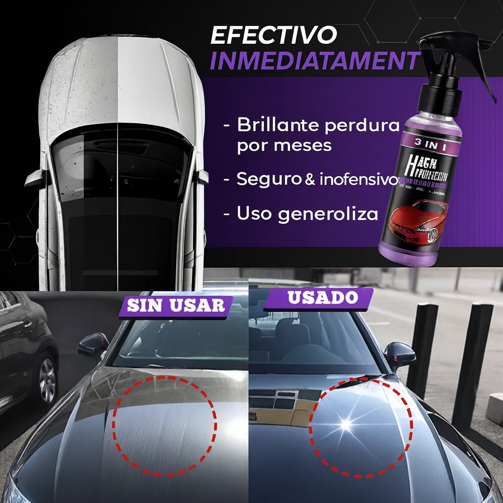 Spray Cerámico 3 en 1 – Auto limpio, protegido y brillante sin usar agua