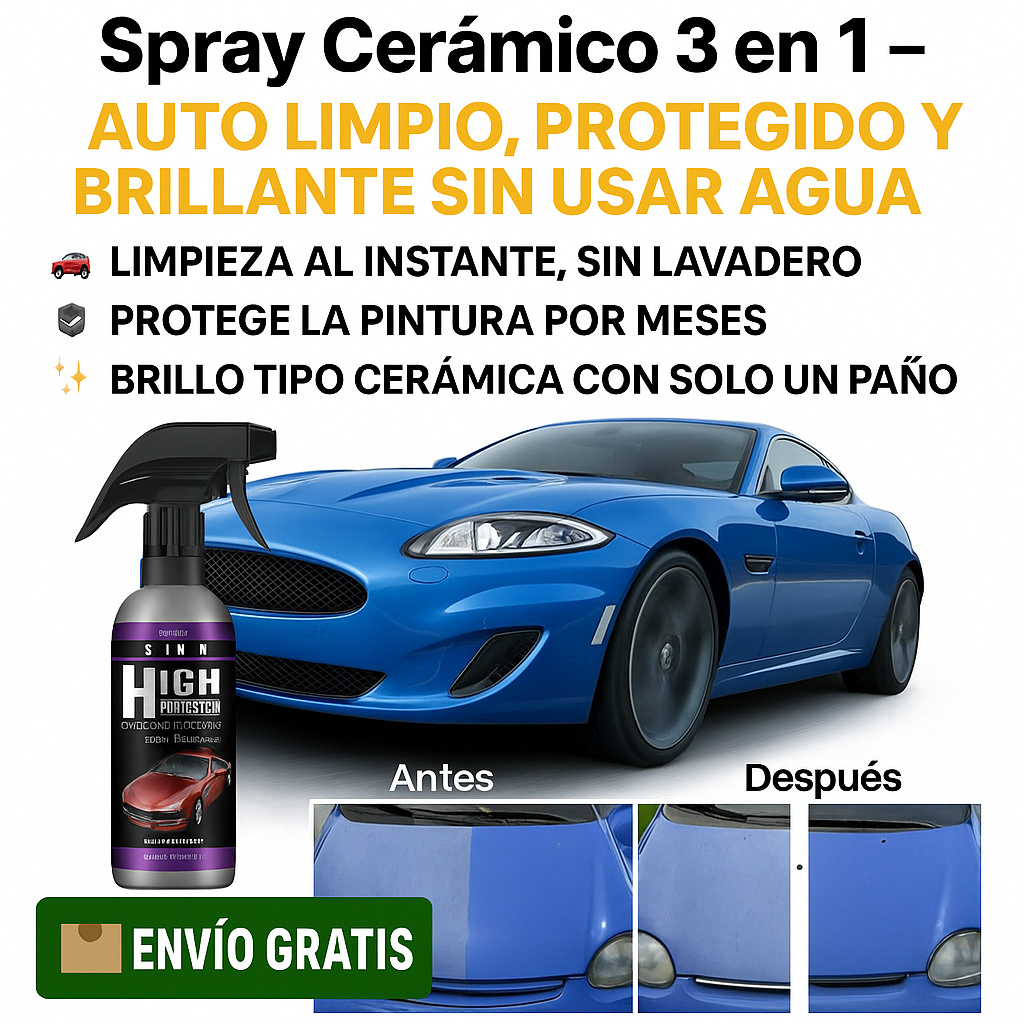 Spray Cerámico 3 en 1 – Auto limpio, protegido y brillante sin usar agua