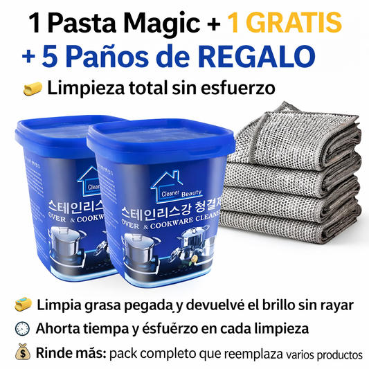 1 Pasta Magic + 1 Mas GRATIS + 5 Paños de REGALO – Limpieza total sin esfuerzo