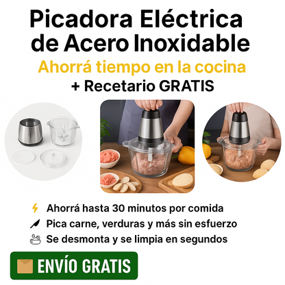 Picadora Eléctrica de Acero Inoxidable – Ahorra tiempo en la cocina + Recetas GRATIS