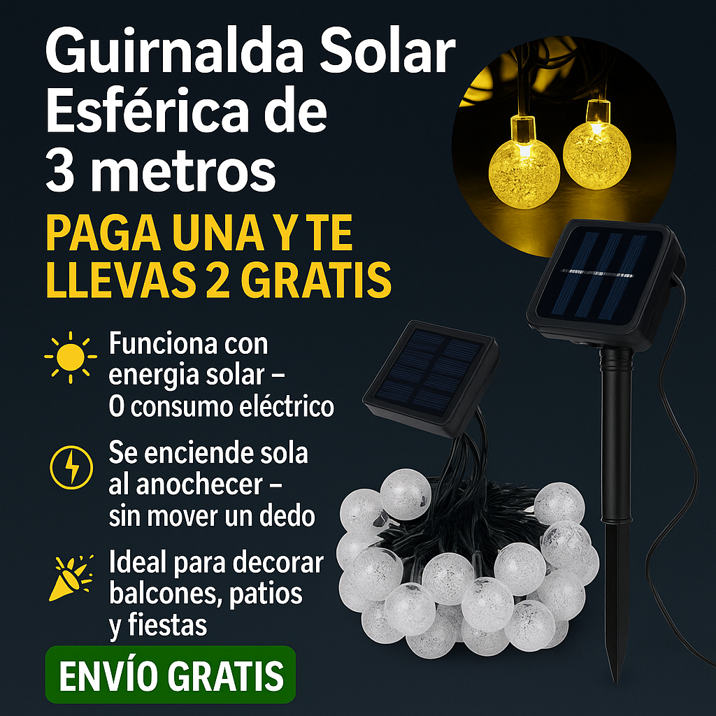 Guirnalda Solar Esférica de 3 metros PAGA UNA Y TE LLEVAS 2 GRATIS