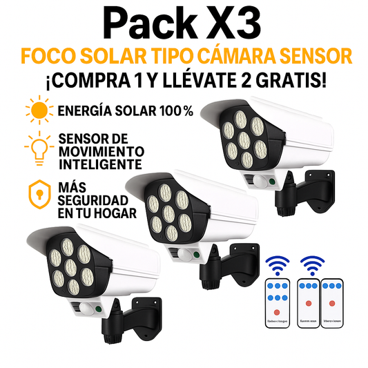 Pack X3 Foco Solar Tipo Cámara Sensor – ¡Compra 1 y llévate 2 MAS GRATIS!