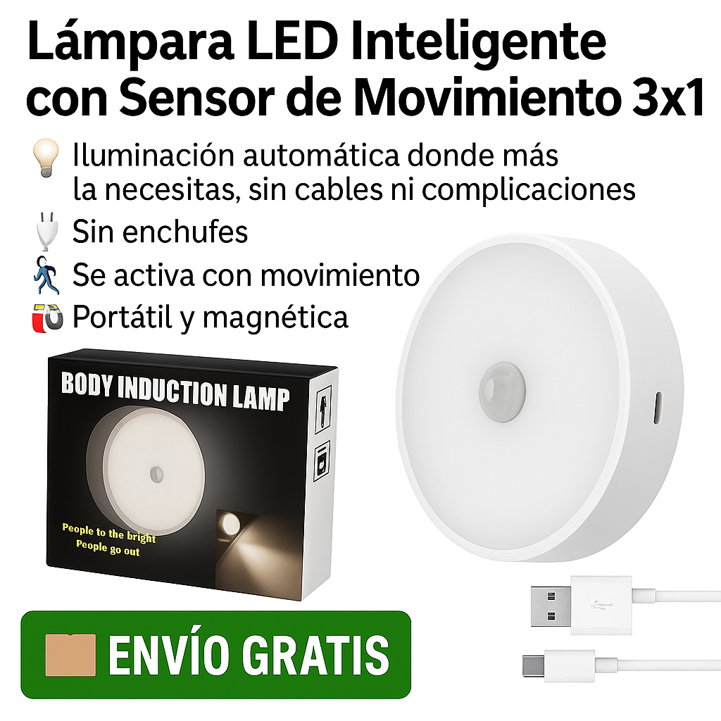 Lámpara LED Inteligente con Sensor de Movimiento 3X1