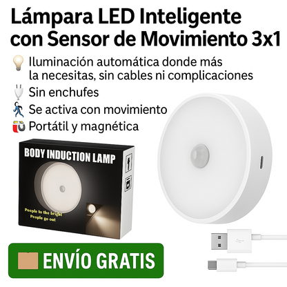 Lámpara LED Inteligente con Sensor de Movimiento 3X1
