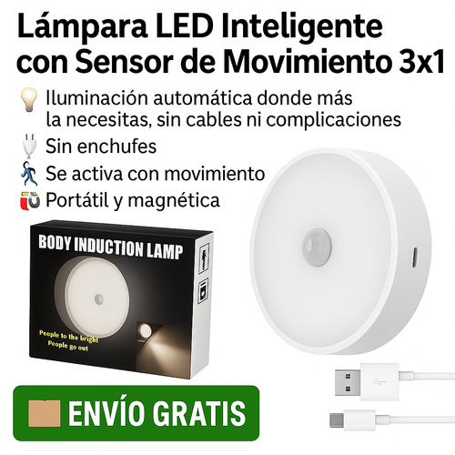 Lámpara LED Inteligente con Sensor de Movimiento 3X1