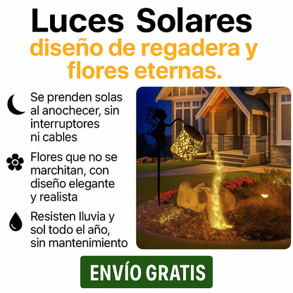 Iluminá tu jardín sin esfuerzo – Luces Solares Decorativas con diseño de regadera y flores eternas
