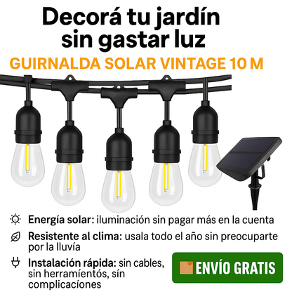 Decorá tu jardín sin gastar luz – Guirnalda Solar Vintage 10M