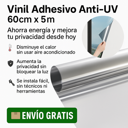 1 Rollo Vinil Adhesivo Anti-UV 60cm x 5m – Reduce el calor y ganá privacidad en minutos