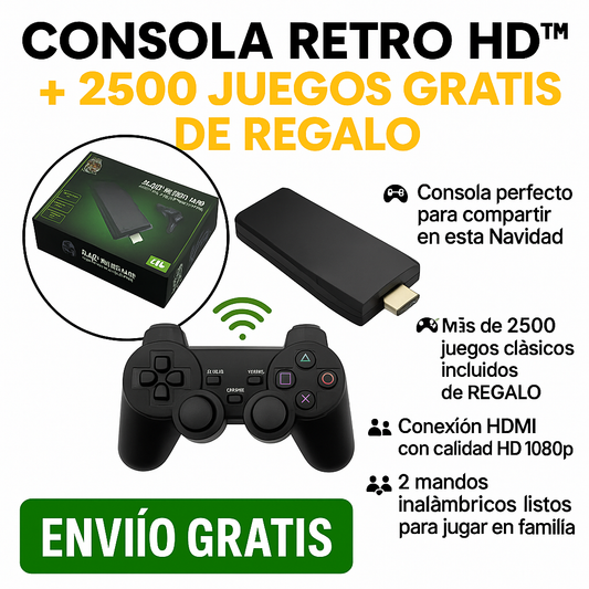 Consola Retro HD™ + 2500 JUEGOS GRATIS  Diversión familiar instantánea sin gastar de más