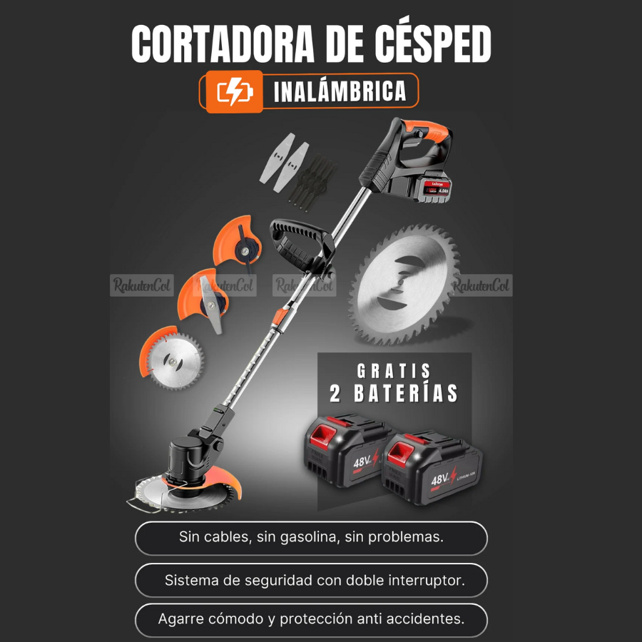 Cortadora de césped inalámbrica 3 en 1 + 11 piezas + 1 batería extra GRATIS