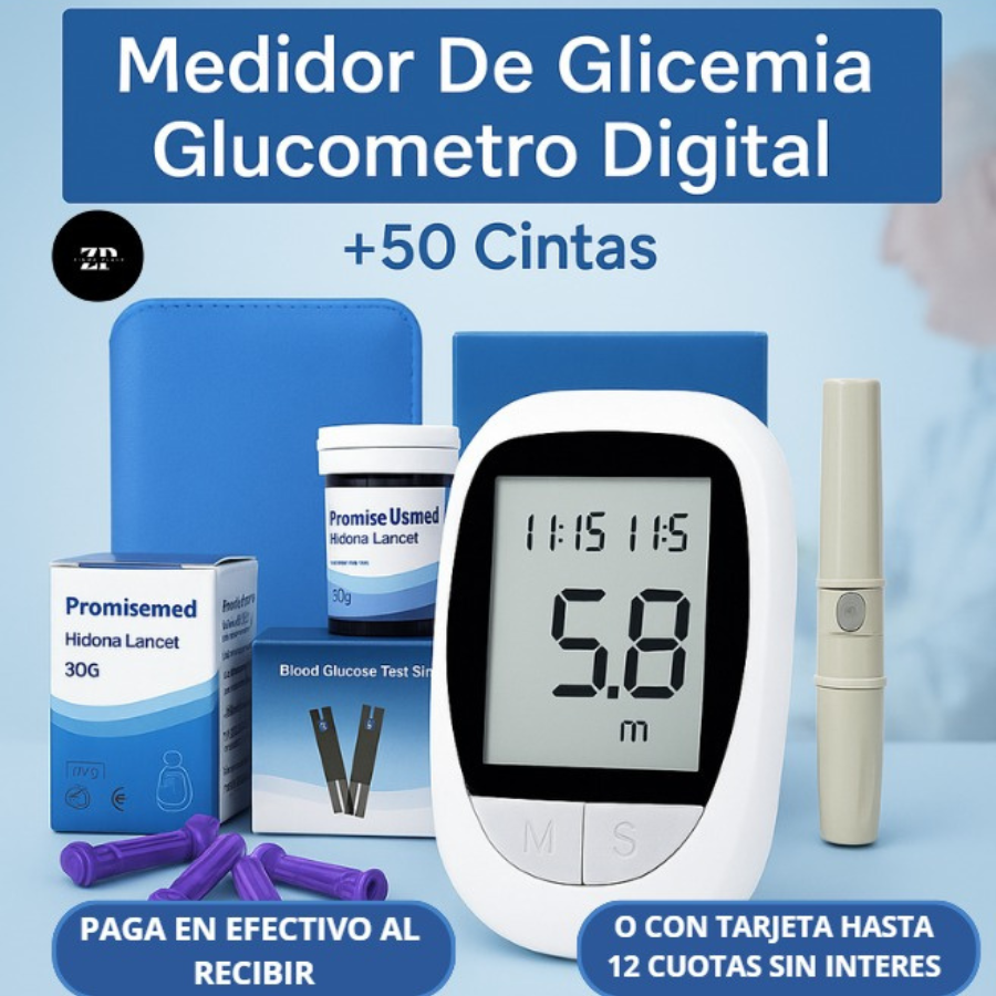 GlucoKit™ – Glucómetro digital + Lancetas + 50 Tiras GRATIS