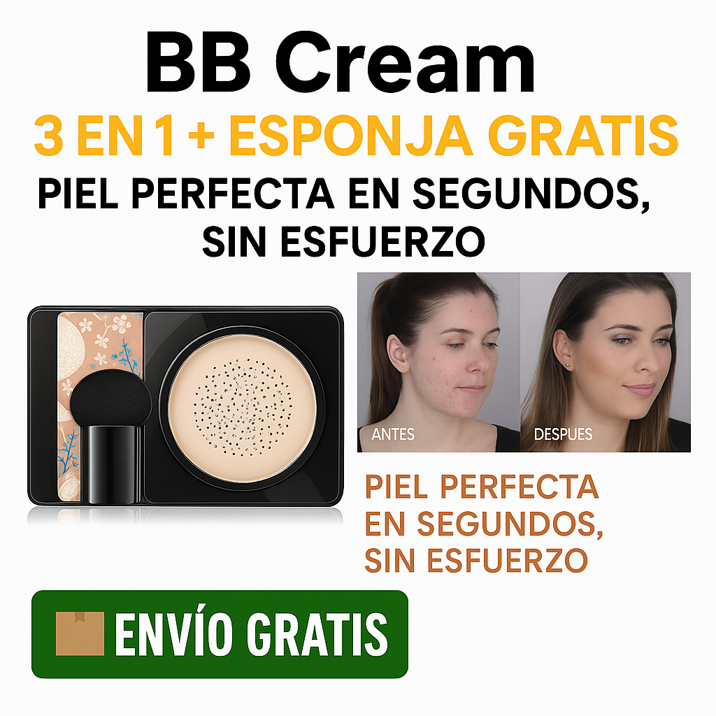 BB Cream 3 en 1 + Esponja GRATIS – Piel perfecta en segundos, sin esfuerzo