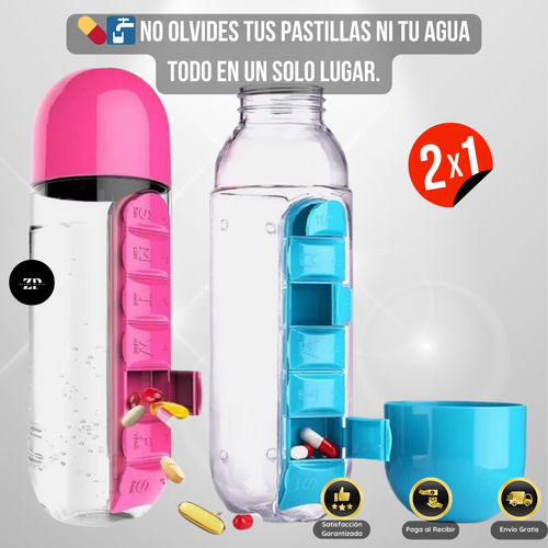 Botella Pastillero 2 en 1 - Hidratación y Salud Siempre Contigo (PACK 2X1)